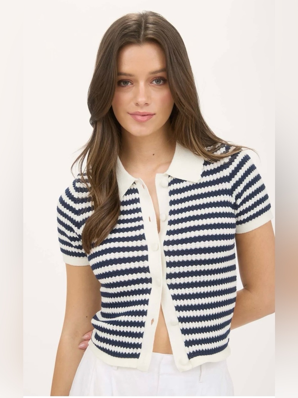 NWT The Workshop textured button down knit top sz M